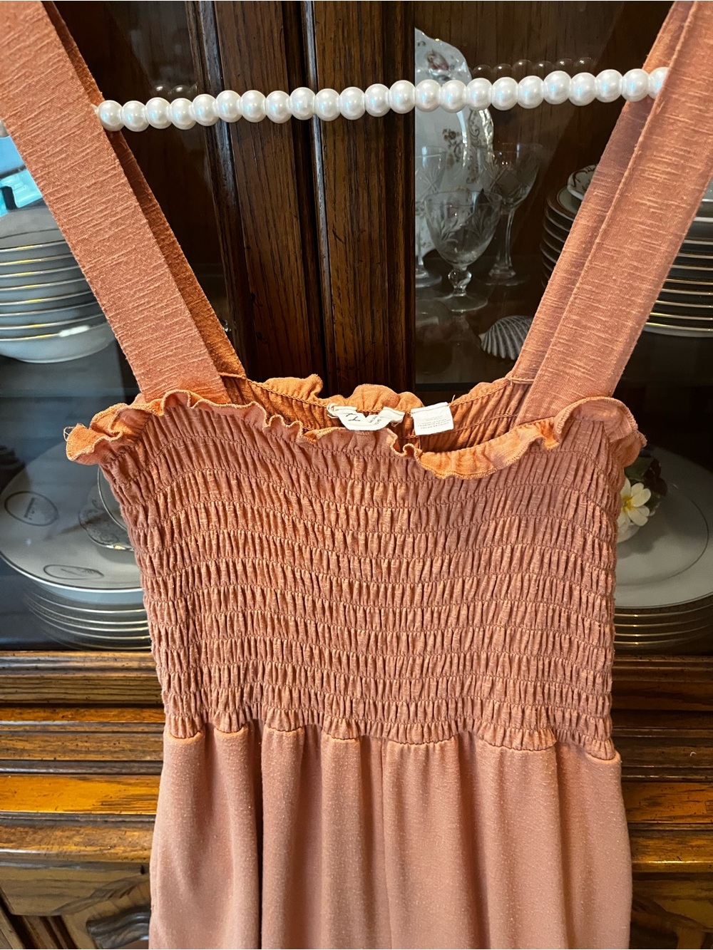 ROXY Jumpsuit Maxi Wide-Leg Smocked Bodice Straps Coral Sand Extra Small - Picture 3 of 12